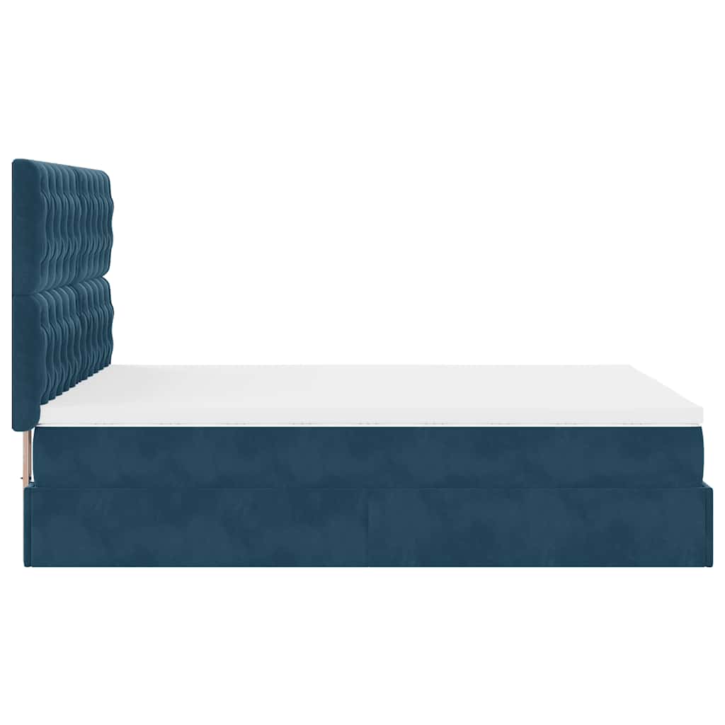 Cadre de lit ottoman avec matelas bleu foncé 140x190 cm velours - XIOS