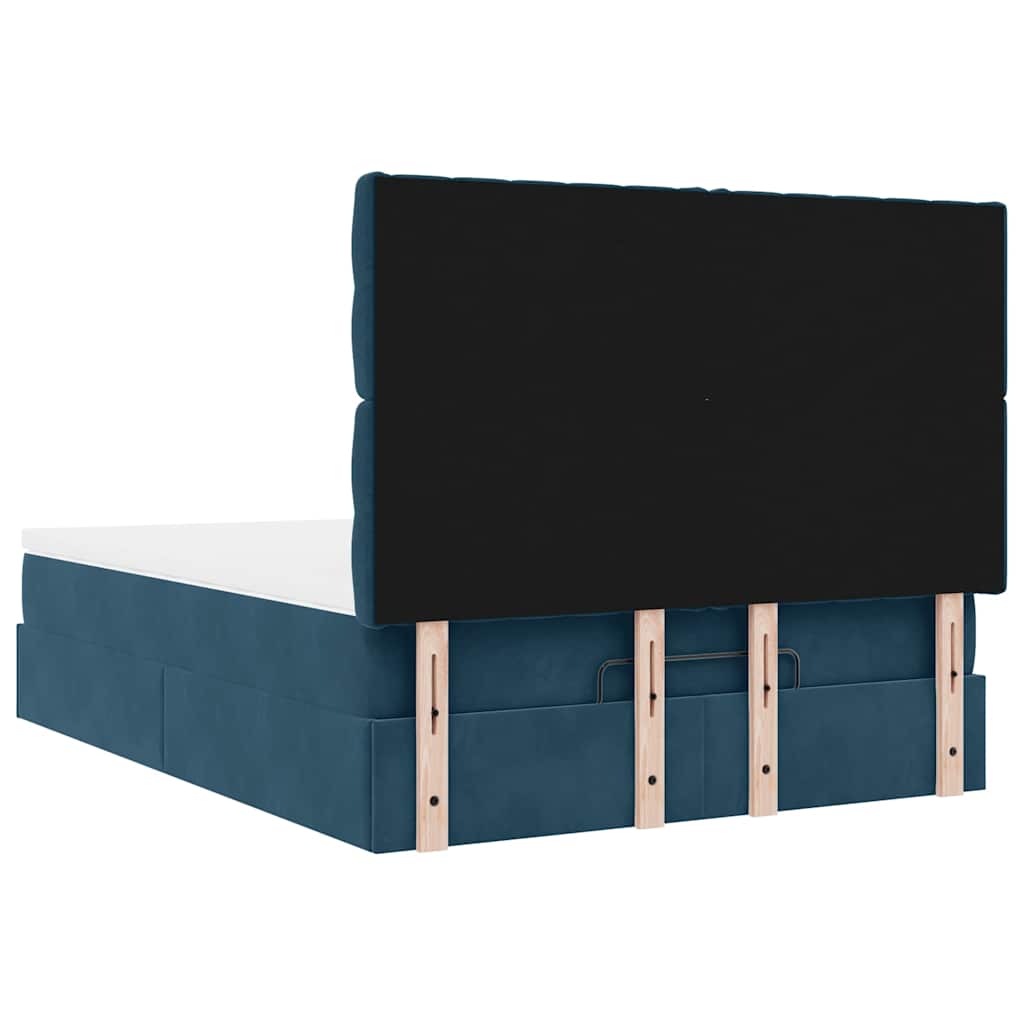 Cadre de lit ottoman avec matelas bleu foncé 140x190 cm velours - XIOS