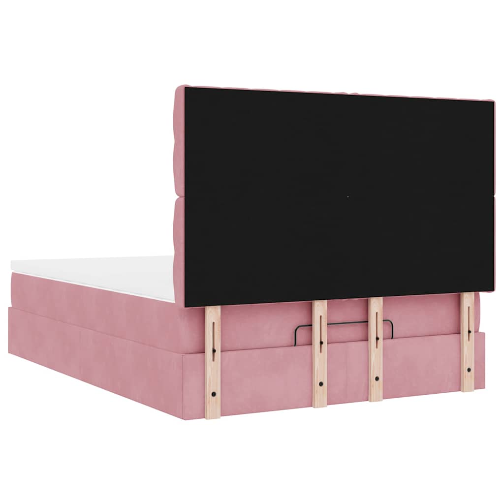 Cadre de lit ottoman avec matelas rose 140x190 cm velours - XIOS