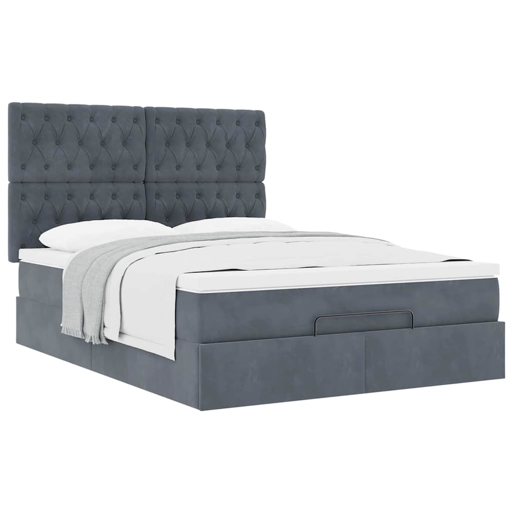 Cadre de lit ottoman avec matelas gris foncé 140x200 cm velours - XIOS