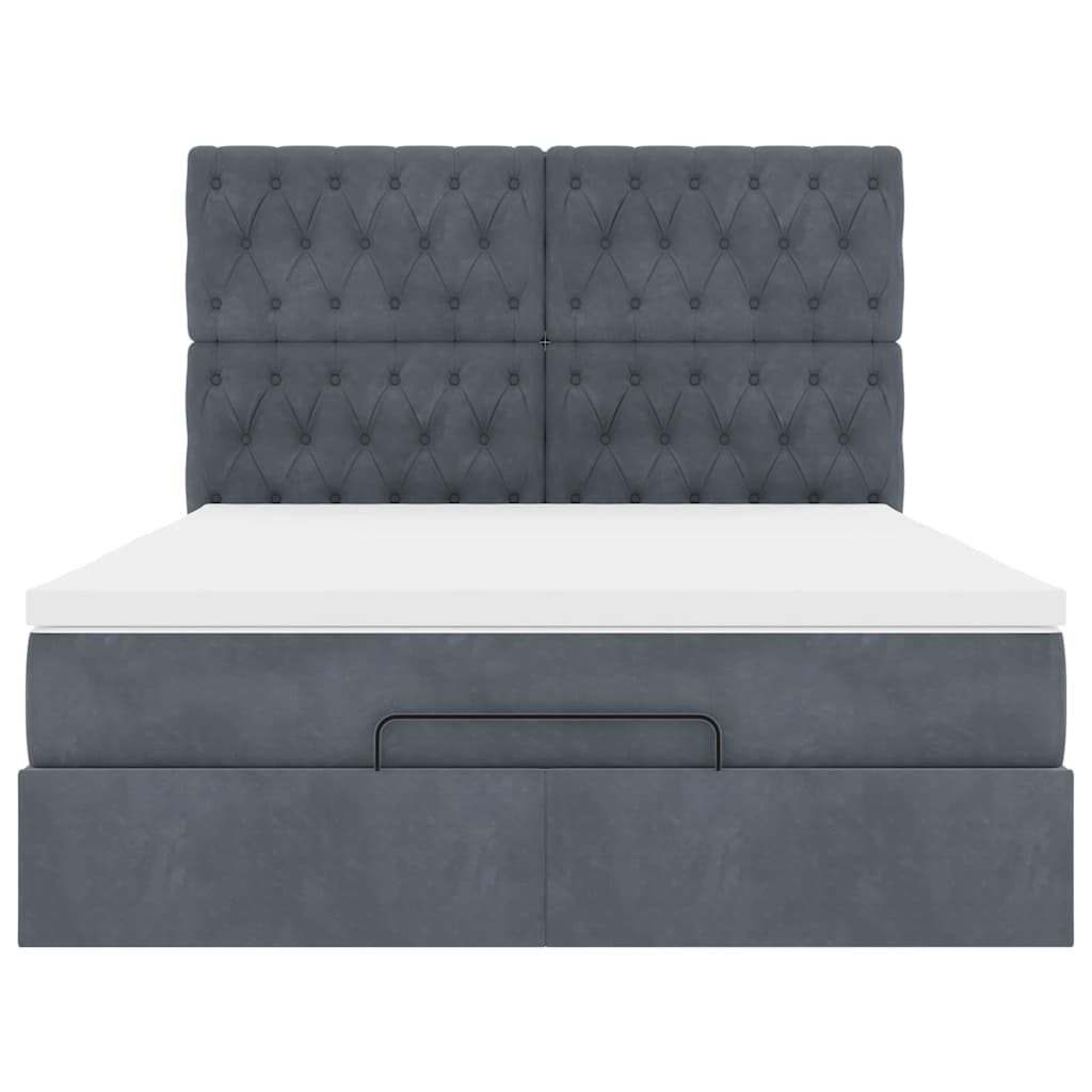 Cadre de lit ottoman avec matelas gris foncé 140x200 cm velours - XIOS