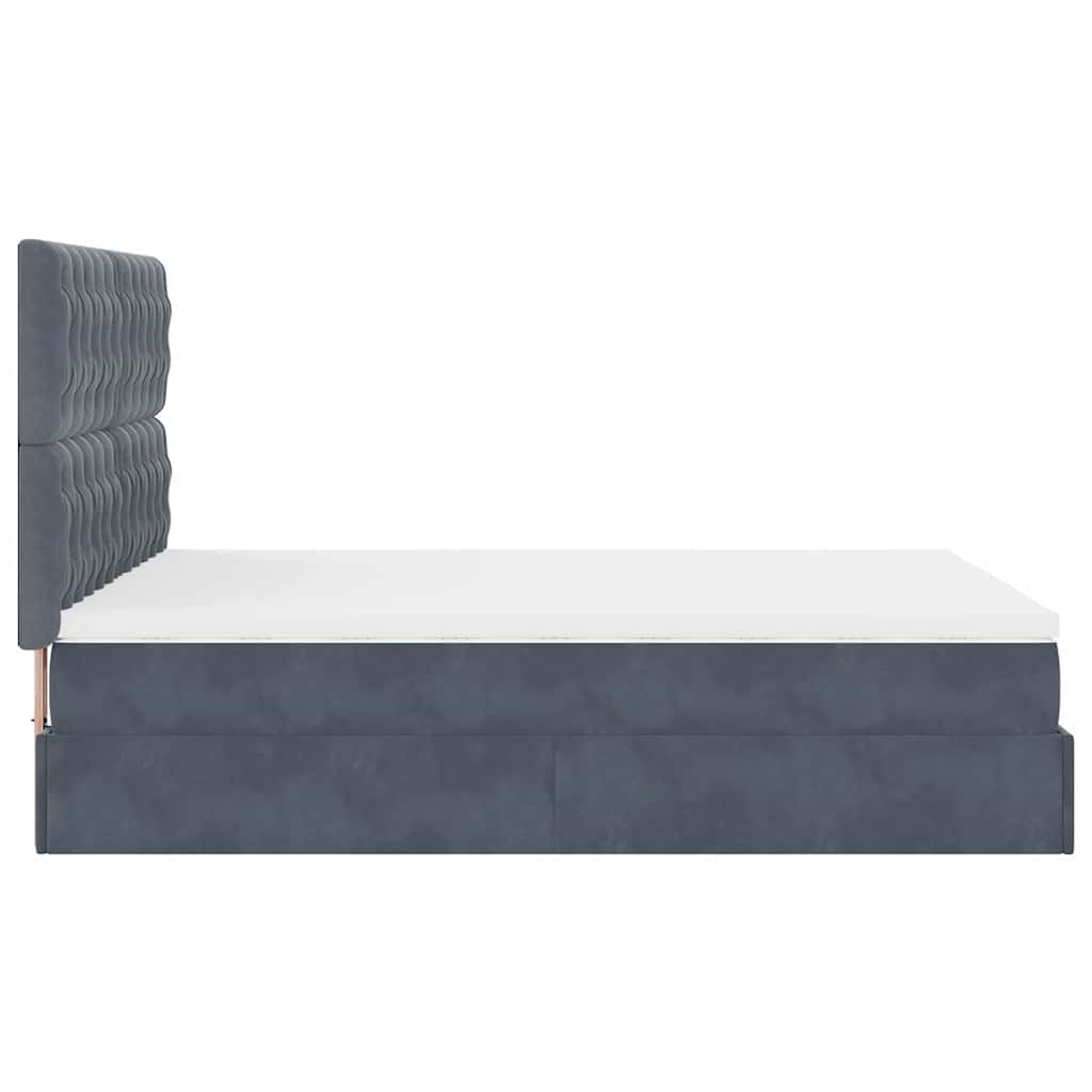 Cadre de lit ottoman avec matelas gris foncé 140x200 cm velours - XIOS