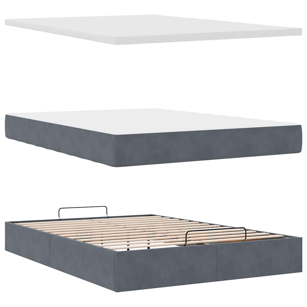 Cadre de lit ottoman avec matelas gris foncé 140x200 cm velours - XIOS