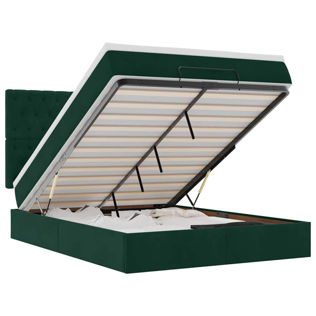 Cadre de lit ottoman avec matelas vert foncé 140x200 cm velours - XIOS