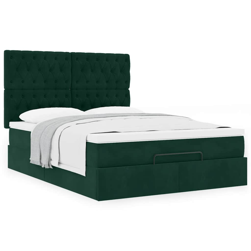 Cadre de lit ottoman avec matelas vert foncé 140x200 cm velours - XIOS