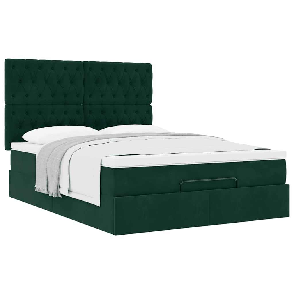 Cadre de lit ottoman avec matelas vert foncé 140x200 cm velours - XIOS