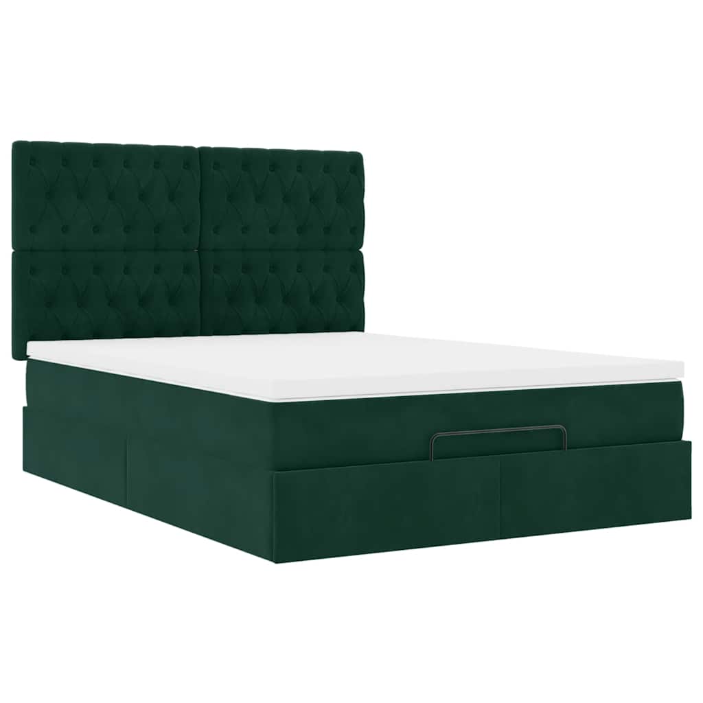 Cadre de lit ottoman avec matelas vert foncé 140x200 cm velours - XIOS