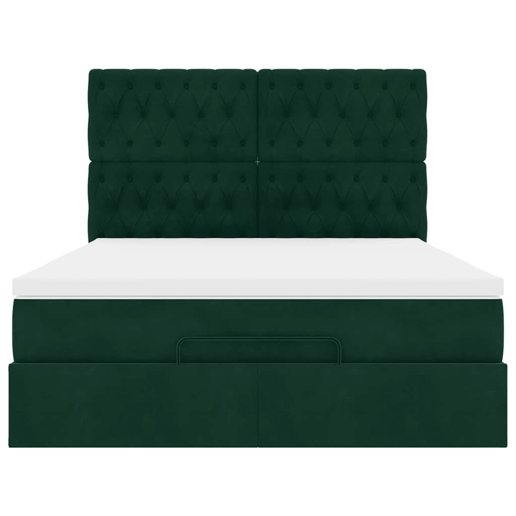 Cadre de lit ottoman avec matelas vert foncé 140x200 cm velours - XIOS