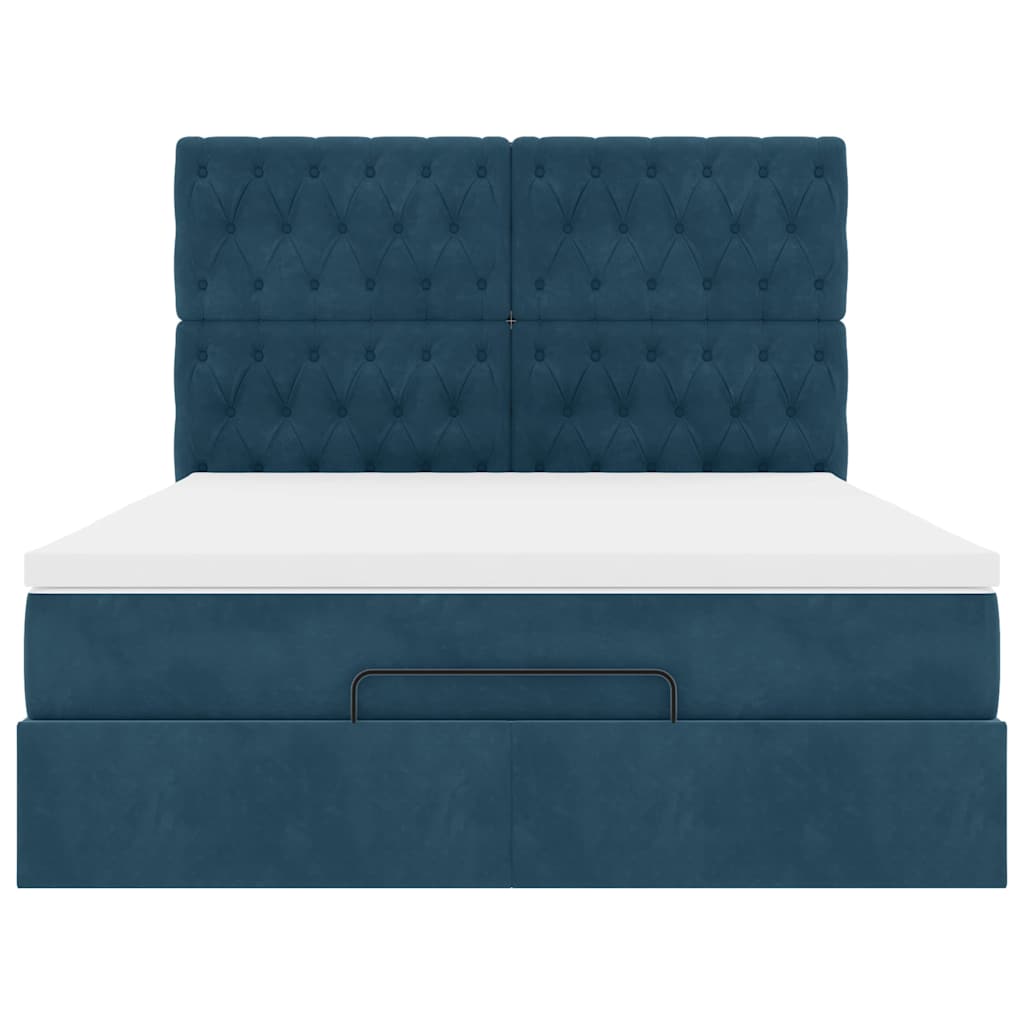 Cadre de lit ottoman avec matelas bleu foncé 140x200 cm velours