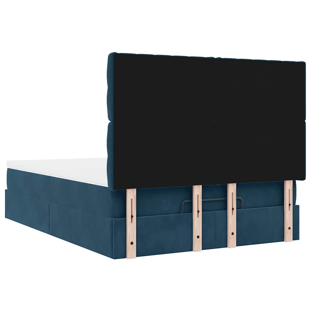 Cadre de lit ottoman avec matelas bleu foncé 140x200 cm velours