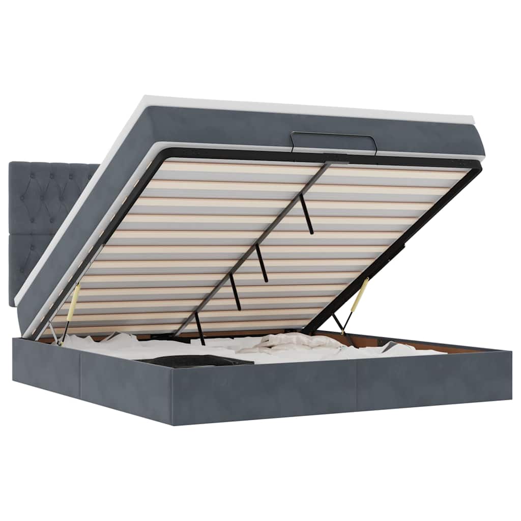 Cadre de lit ottoman avec matelas gris foncé 160x200cm velours - XIOS