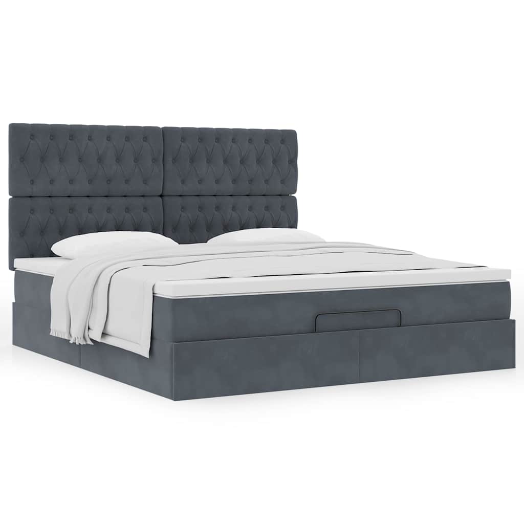 Cadre de lit ottoman avec matelas gris foncé 160x200cm velours - XIOS