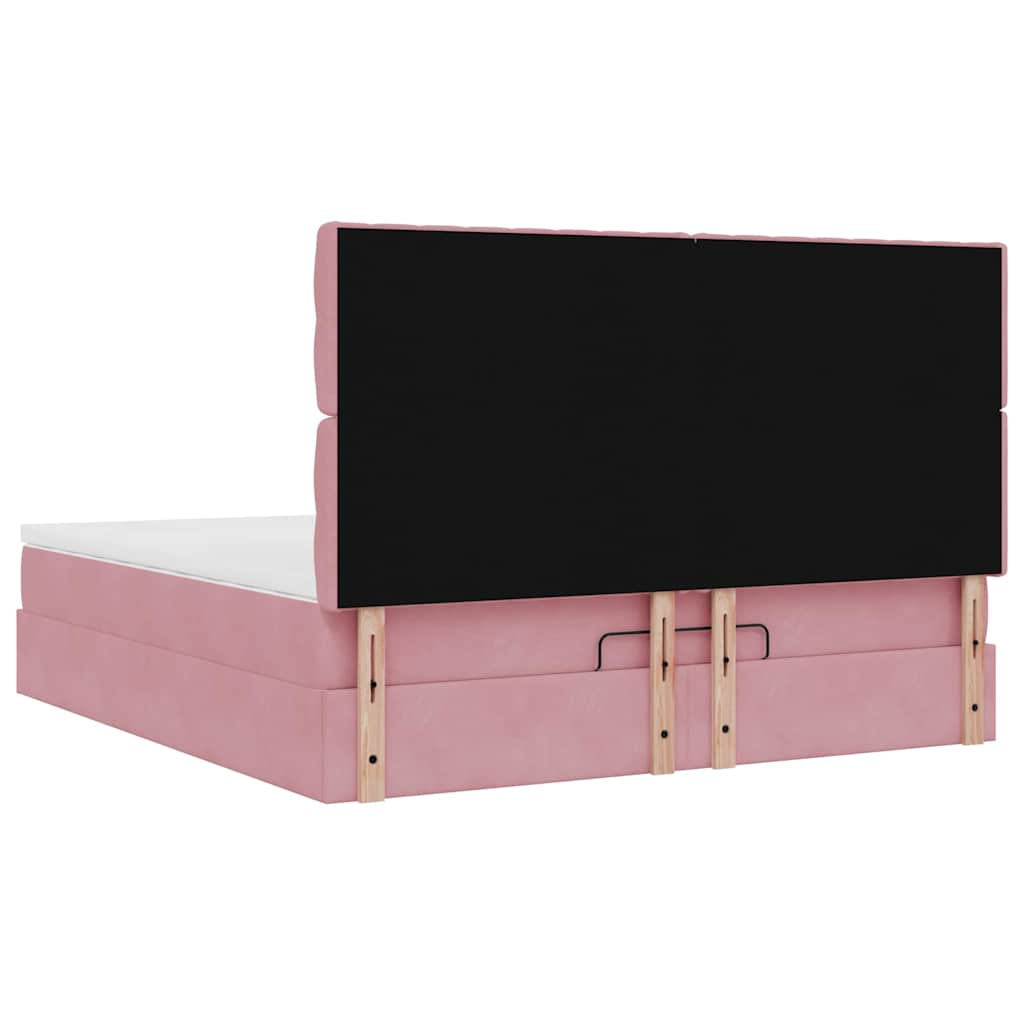 Cadre de lit ottoman avec matelas rose 160x200 cm velours - XIOS