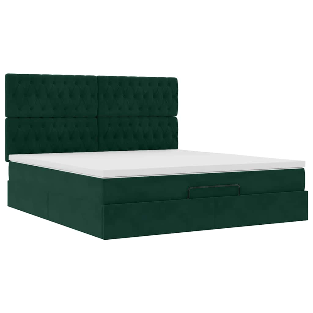 Cadre de lit ottoman avec matelas vert foncé 180x200cm velours - XIOS