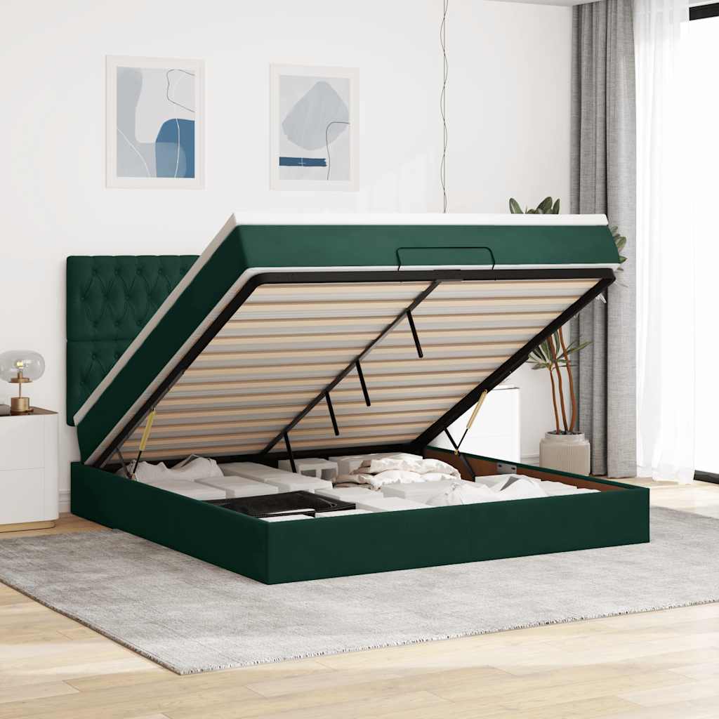 Cadre de lit ottoman avec matelas vert foncé 180x200cm velours - XIOS