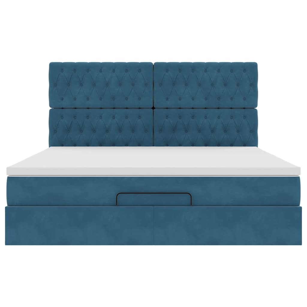 Cadre de lit ottoman avec matelas bleu foncé 180x200 cm velours - XIOS