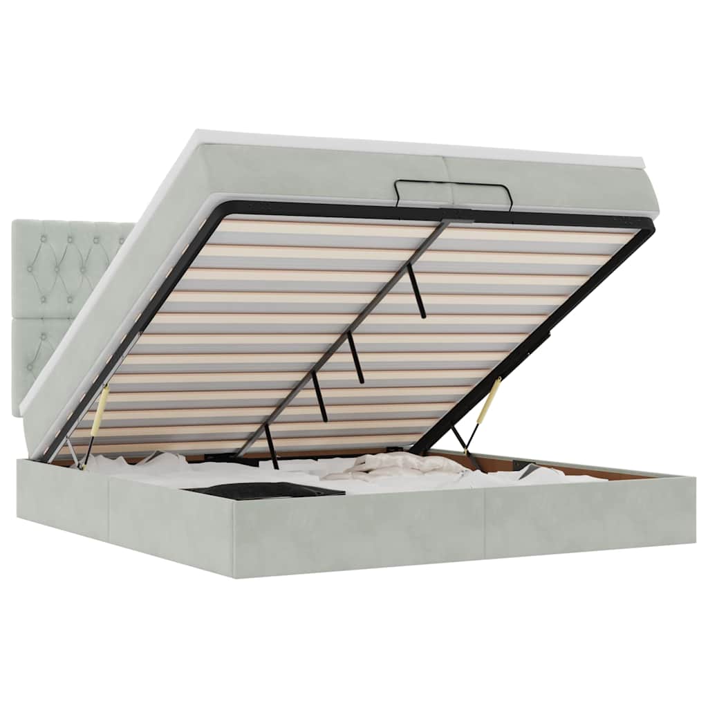 Cadre de lit ottoman avec matelas gris clair 200x200 cm velours - XIOS