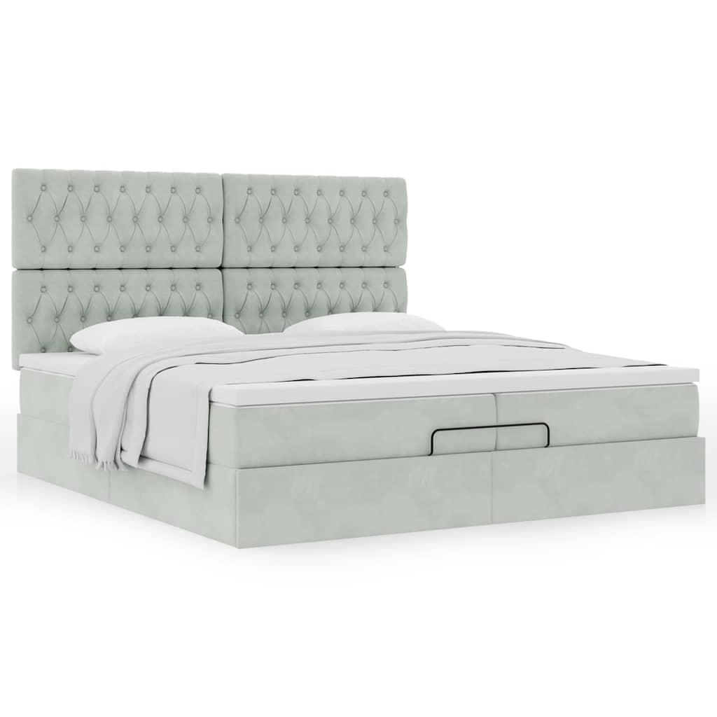 Cadre de lit ottoman avec matelas gris clair 200x200 cm velours - XIOS
