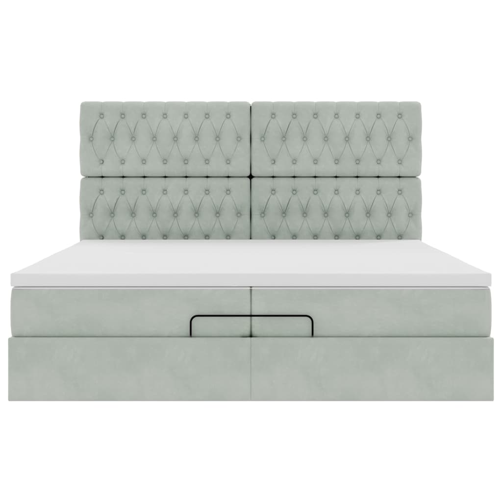 Cadre de lit ottoman avec matelas gris clair 200x200 cm velours - XIOS