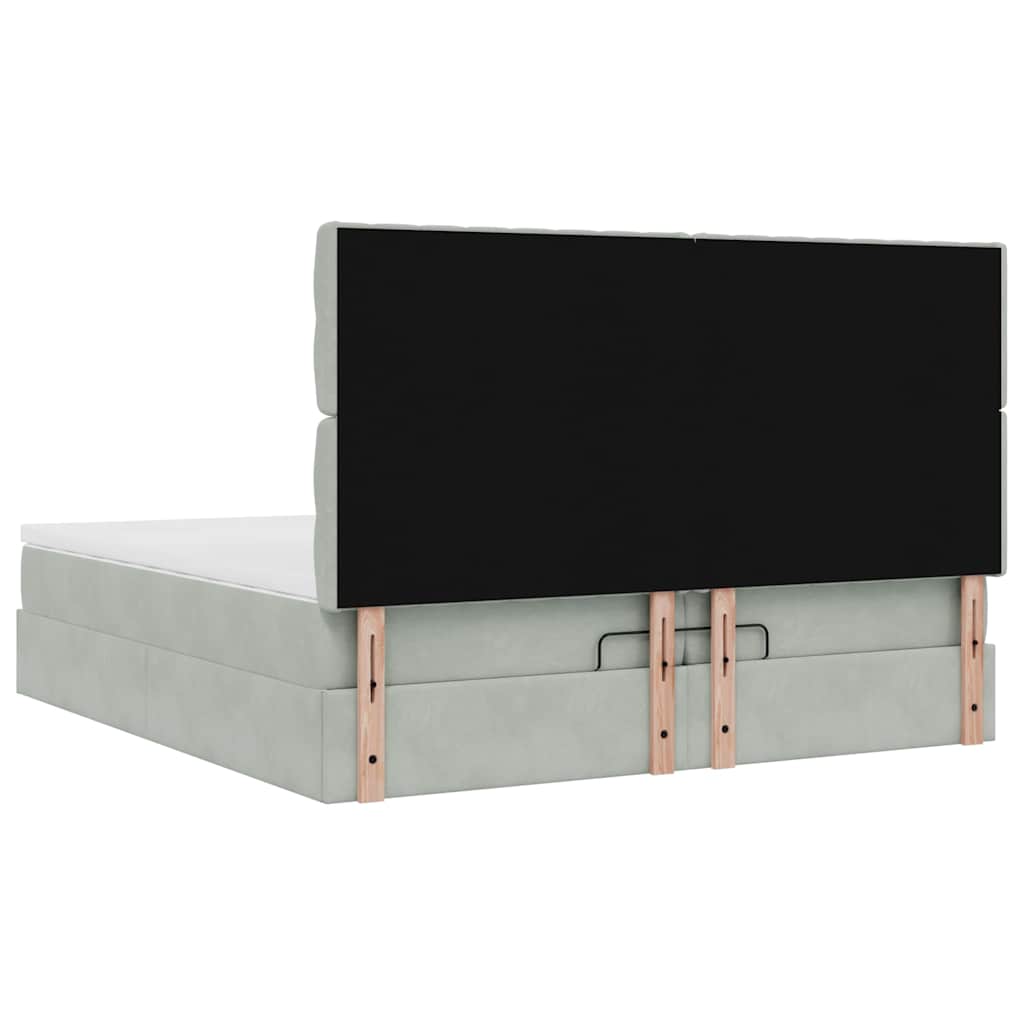 Cadre de lit ottoman avec matelas gris clair 200x200 cm velours - XIOS