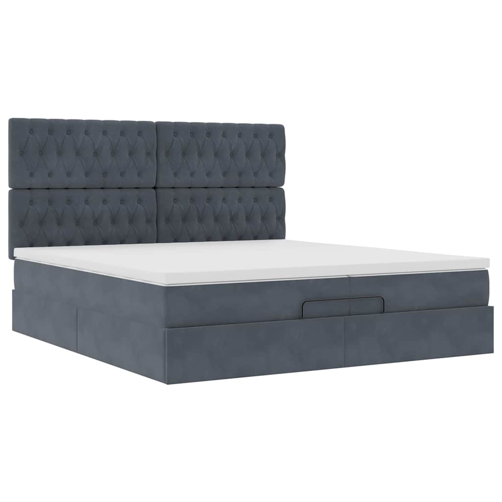 Cadre de lit ottoman avec matelas gris foncé 200x200 cm velours - XIOS