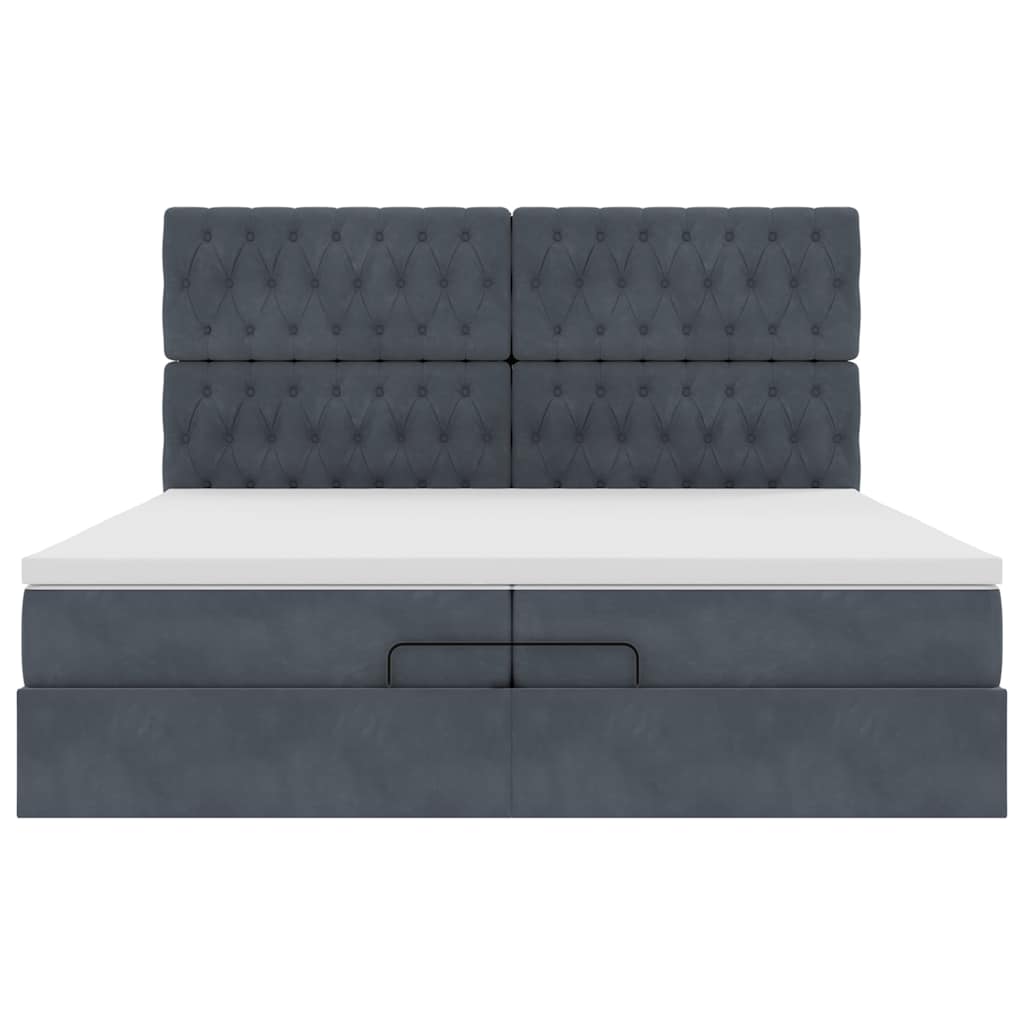 Cadre de lit ottoman avec matelas gris foncé 200x200 cm velours - XIOS