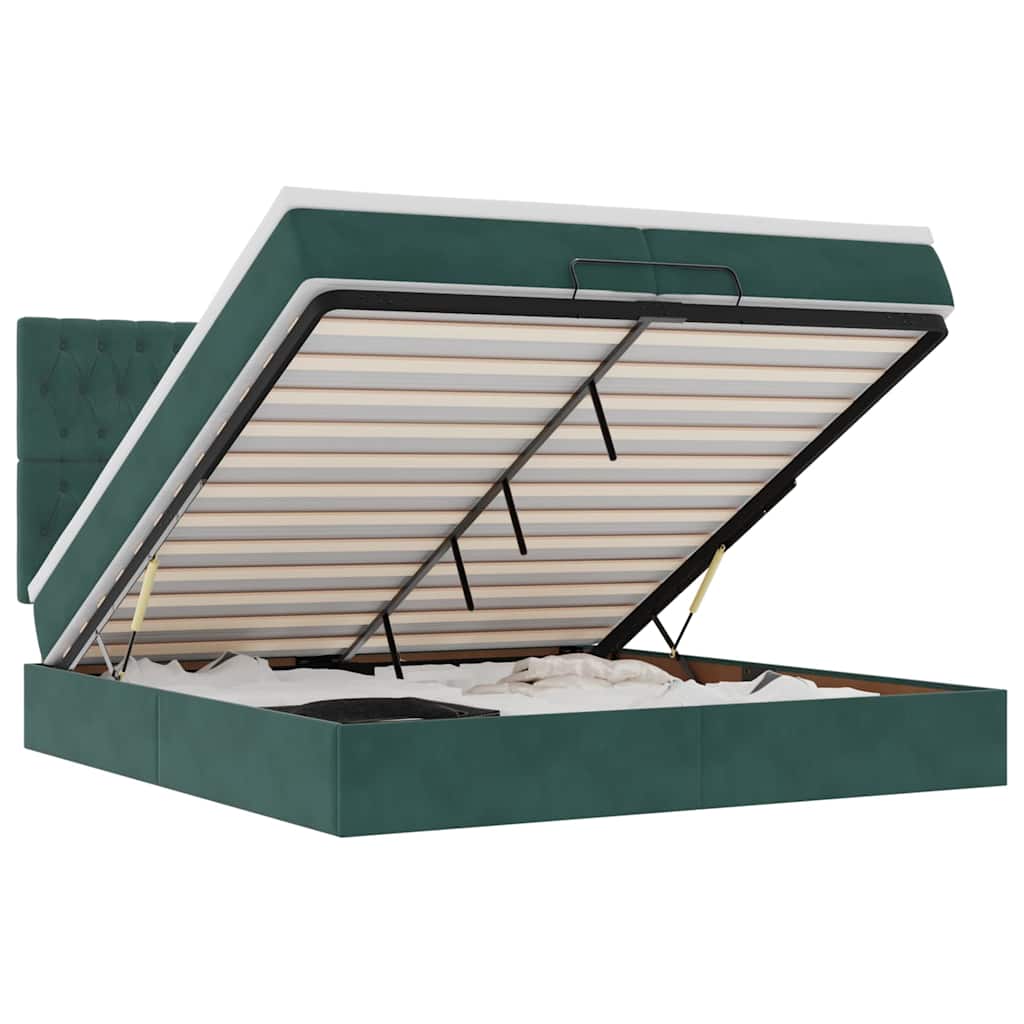 Cadre de lit ottoman avec matelas vert foncé 200x200 cm velours - XIOS