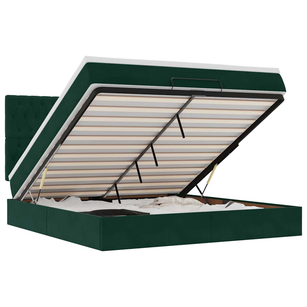 Cadre de lit ottoman avec matelas vert foncé 200x200 cm velours - XIOS