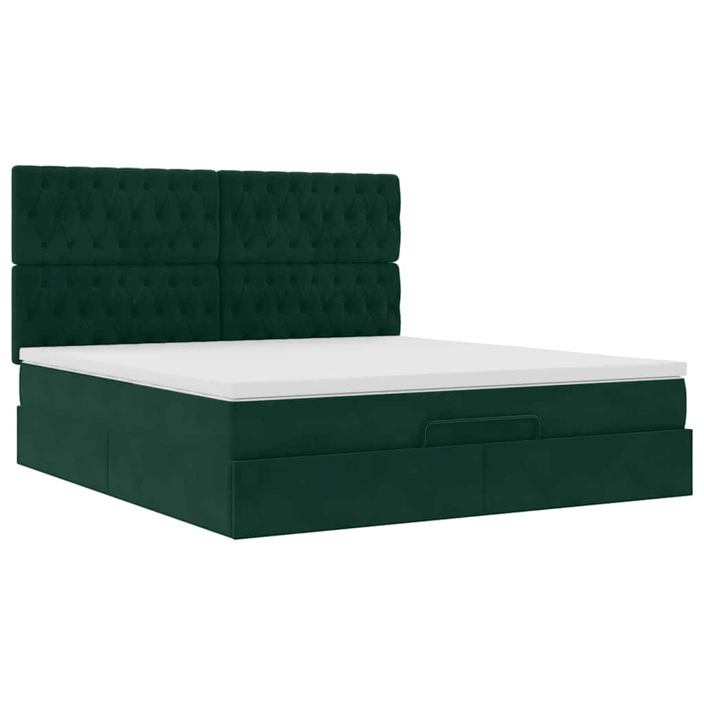 Cadre de lit ottoman avec matelas vert foncé 200x200 cm velours - XIOS