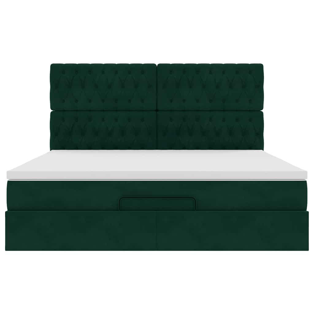 Cadre de lit ottoman avec matelas vert foncé 200x200 cm velours - XIOS