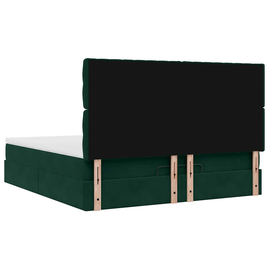 Cadre de lit ottoman avec matelas vert foncé 200x200 cm velours - XIOS