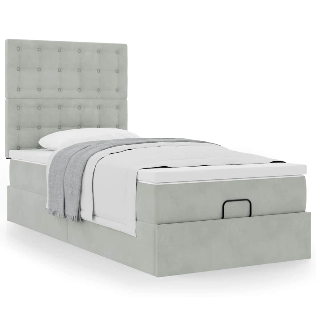 Cadre de lit ottoman avec matelas gris clair 80x200 cm velours - XIOS