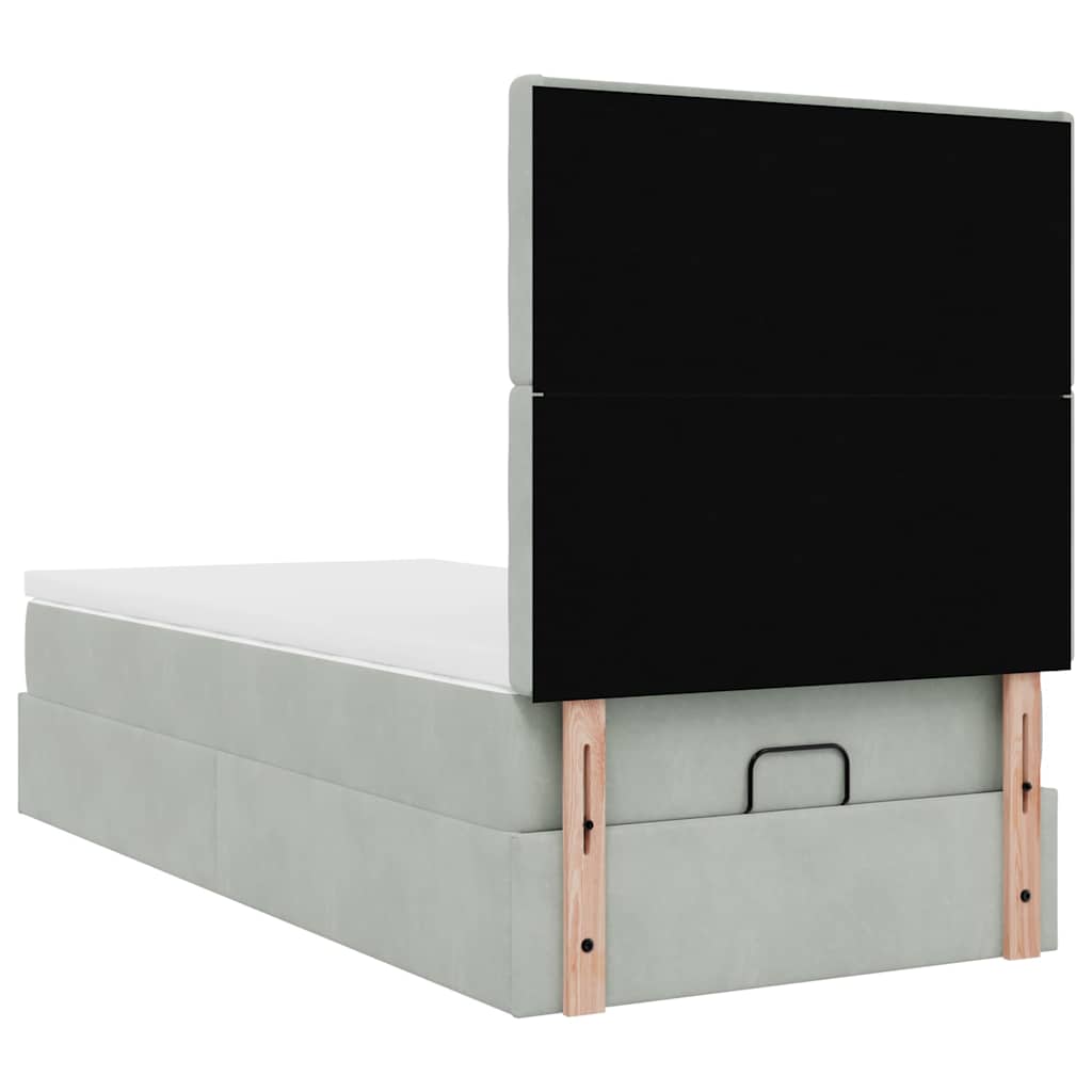 Cadre de lit ottoman avec matelas gris clair 80x200 cm velours - XIOS
