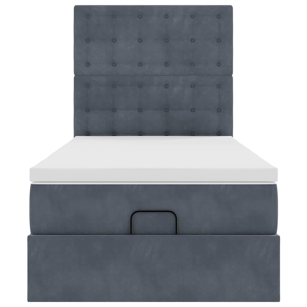 Cadre de lit ottoman avec matelas gris foncé 80x200 cm velours - XIOS
