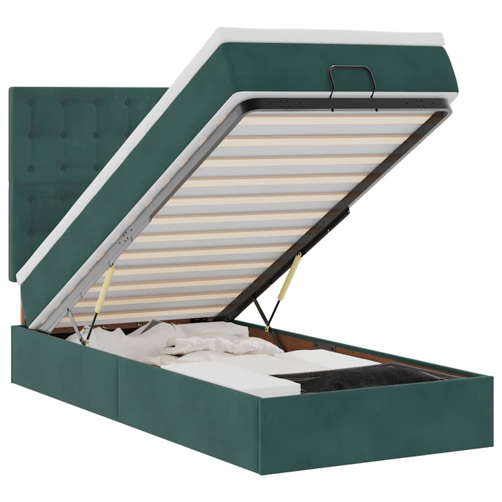 Cadre de lit ottoman avec matelas vert foncé 80x200 cm velours - XIOS
