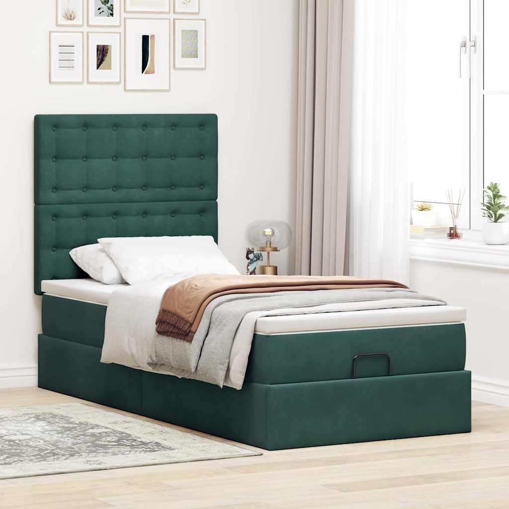 Cadre de lit ottoman avec matelas vert foncé 80x200 cm velours - XIOS