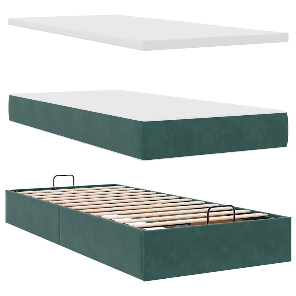 Cadre de lit ottoman avec matelas vert foncé 80x200 cm velours - XIOS
