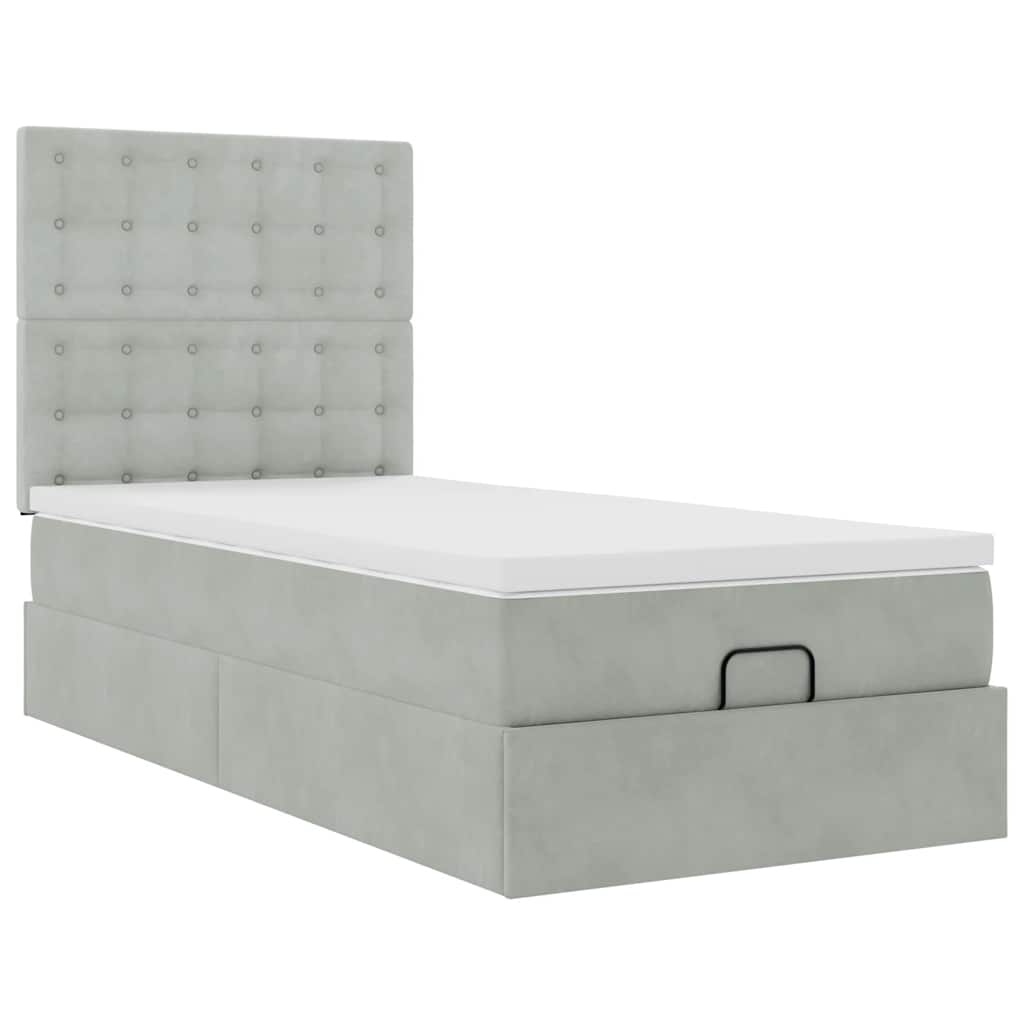 Cadre de lit ottoman et matelas gris clair 90x190 cm velours - XIOS