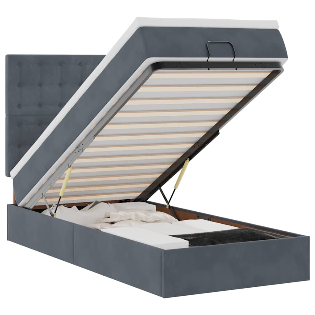 Cadre de lit ottoman avec matelas gris foncé 90x190 cm velours - XIOS