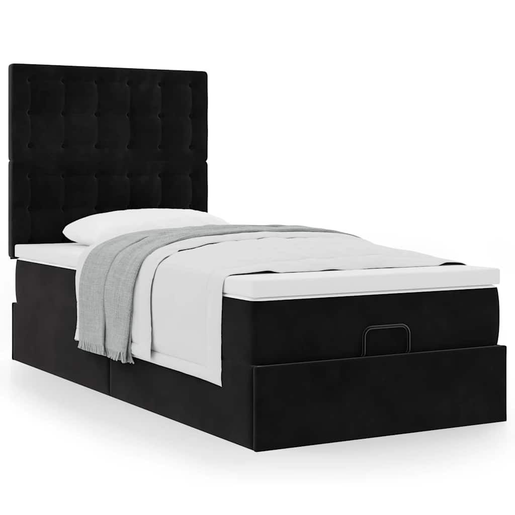 Cadre de lit ottoman avec matelas noir 90x190 cm velours - XIOS