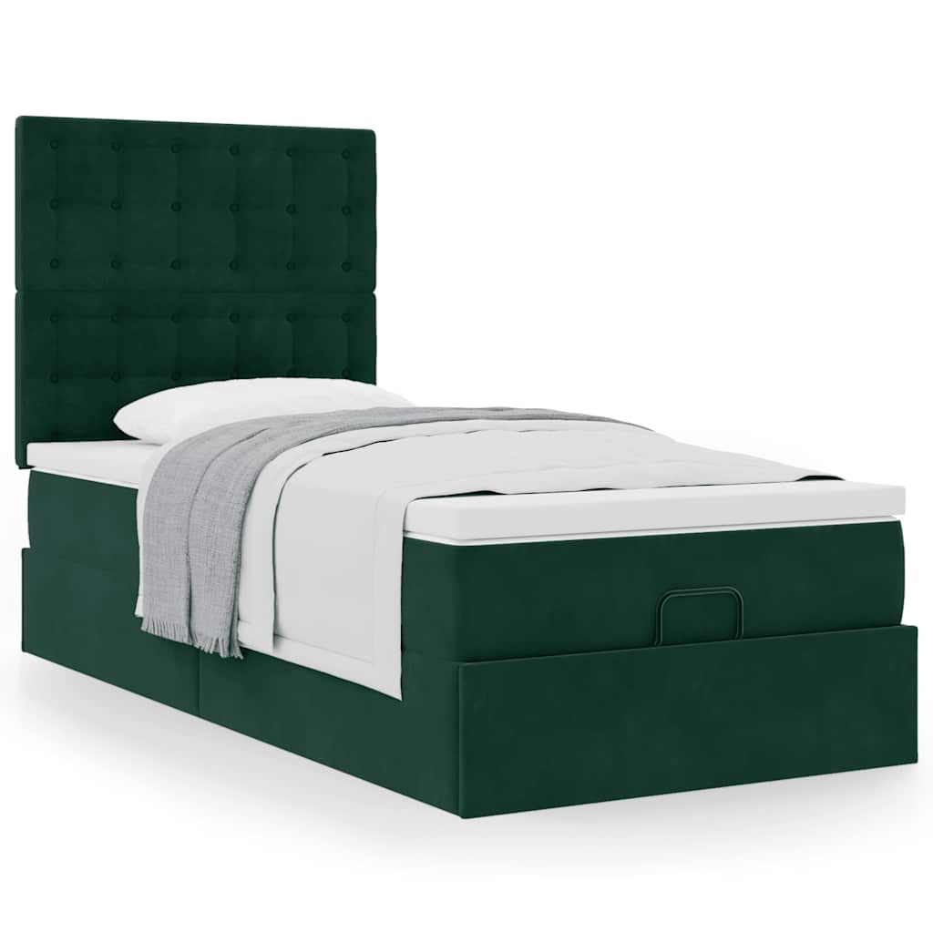 Cadre de lit ottoman avec matelas vert foncé 90x190 cm velours - XIOS