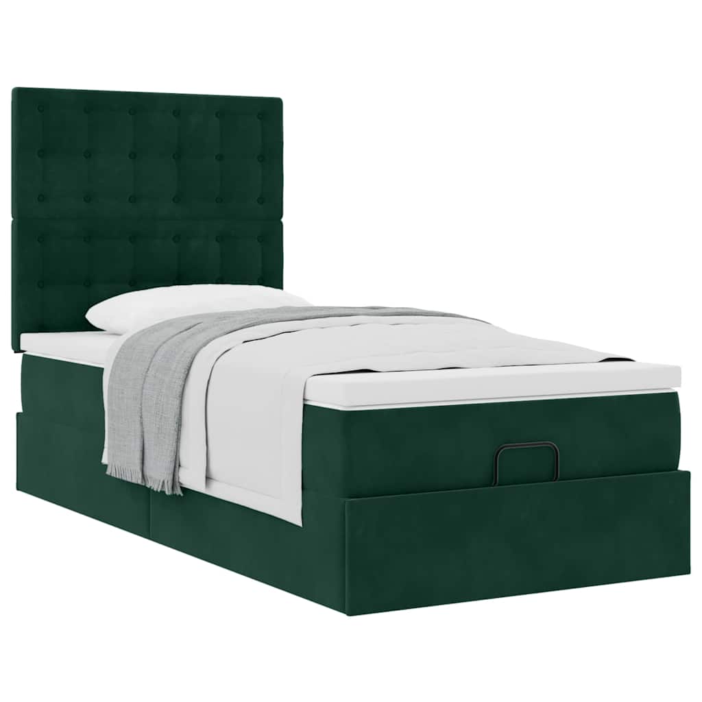 Cadre de lit ottoman avec matelas vert foncé 90x190 cm velours - XIOS