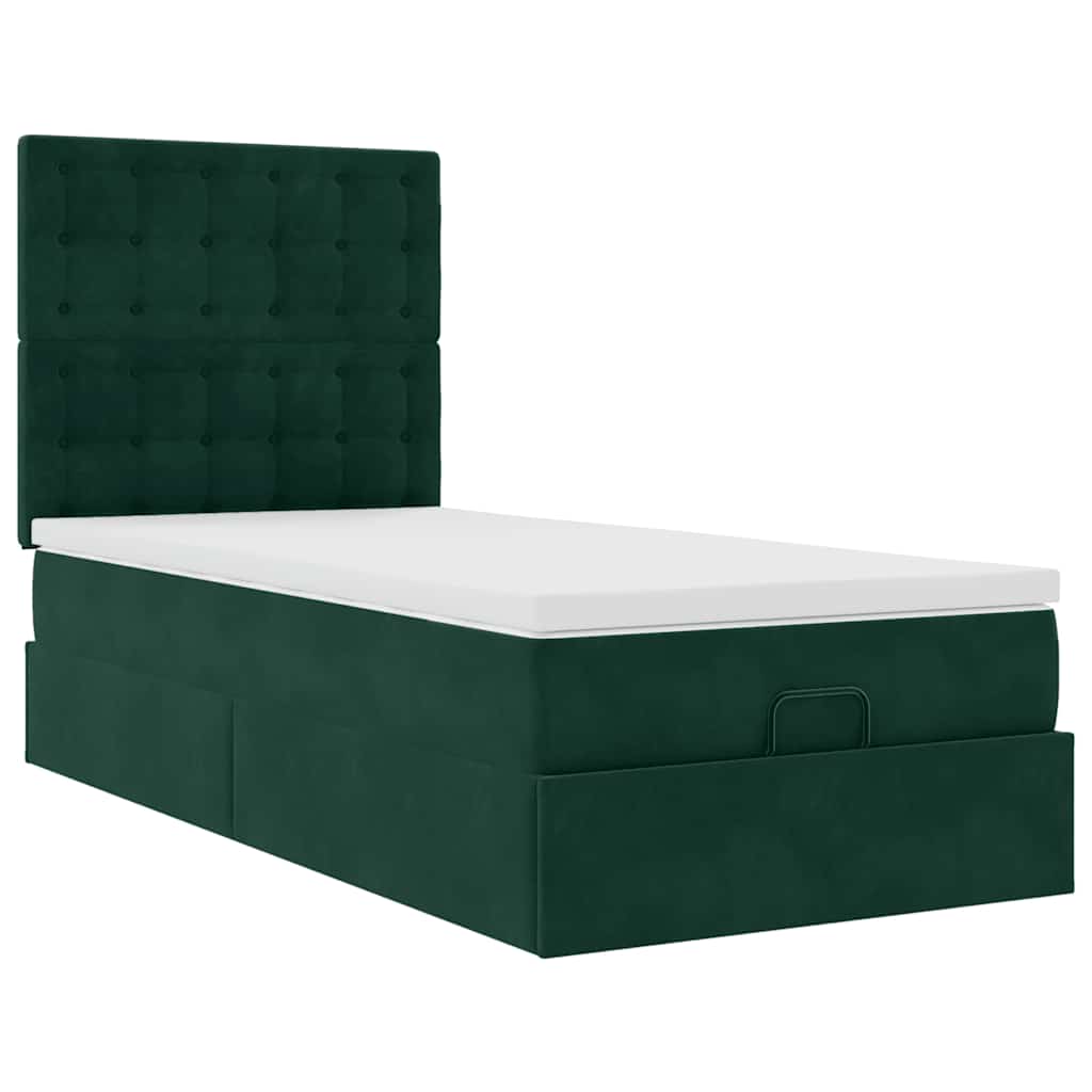 Cadre de lit ottoman avec matelas vert foncé 90x190 cm velours - XIOS