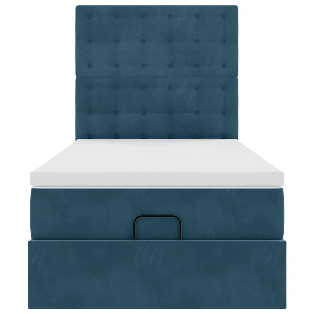 Cadre de lit ottoman avec matelas bleu foncé 90x190 cm velours - XIOS