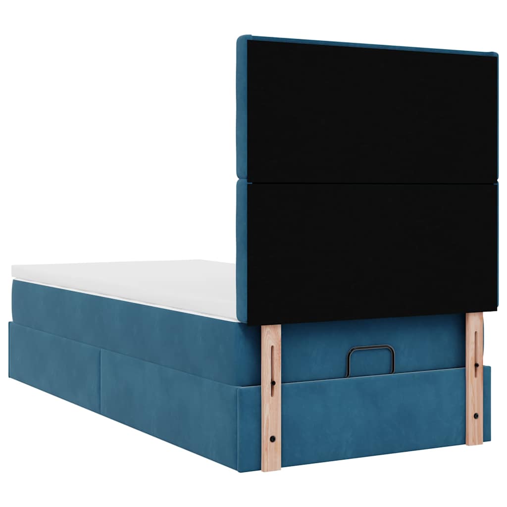 Cadre de lit ottoman avec matelas bleu foncé 90x190 cm velours - XIOS