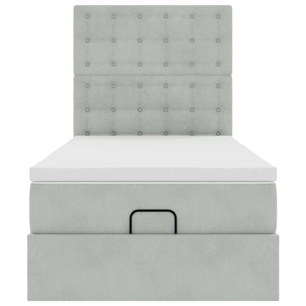 Cadre de lit ottoman et matelas gris clair 90x200 cm velours - XIOS