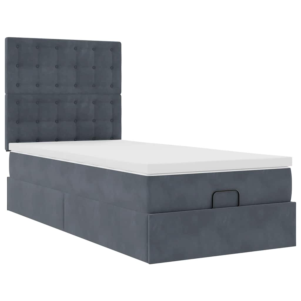 Cadre de lit ottoman et matelas gris foncé 90x200 cm velours - XIOS