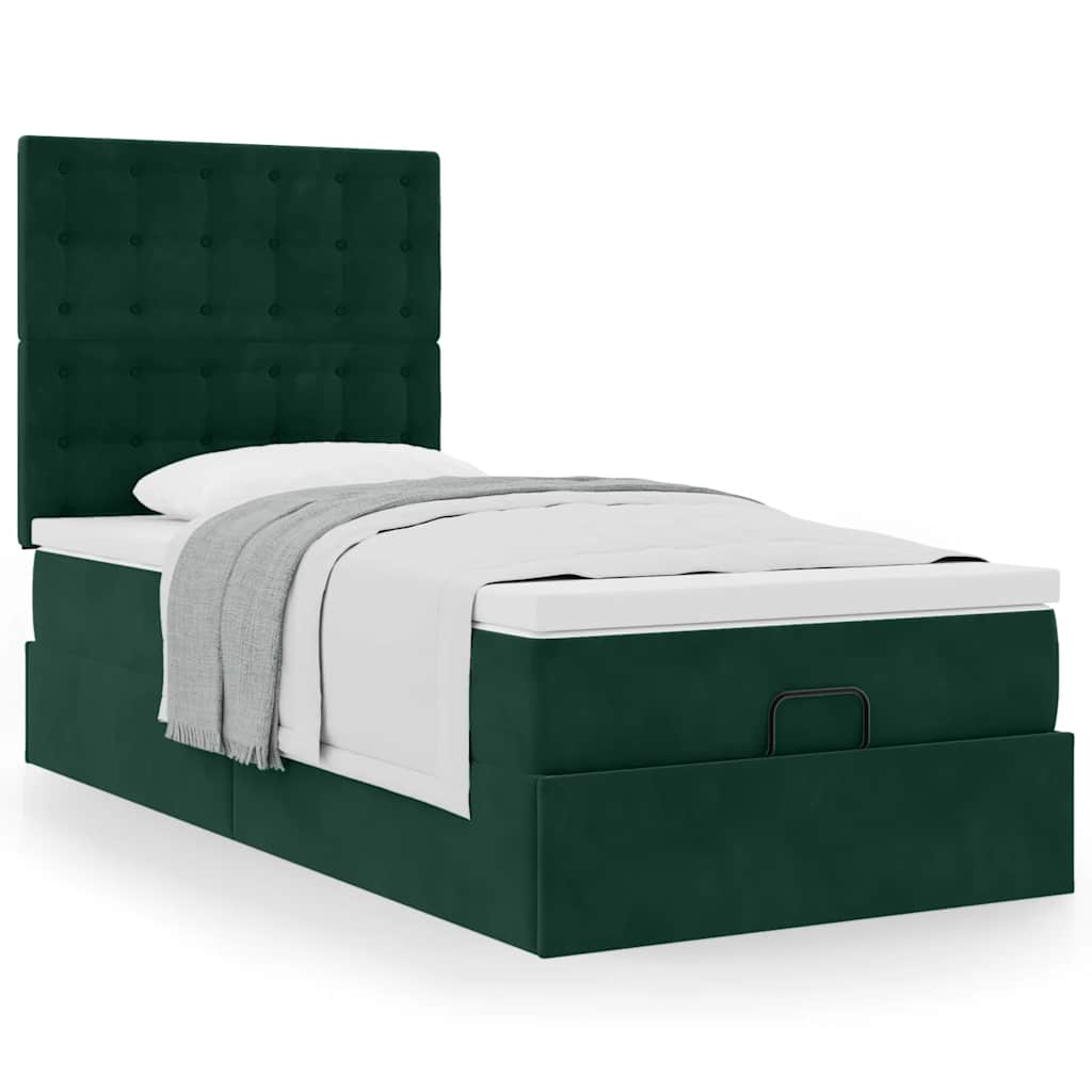 Cadre de lit ottoman avec matelas vert foncé 90x200 cm velours - XIOS