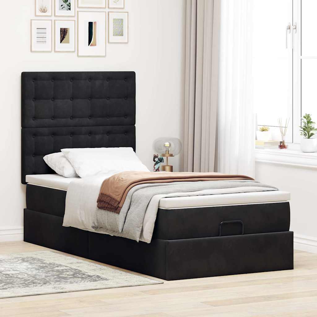 Cadre de lit ottoman avec matelas noir 100x200cm velours - XIOS