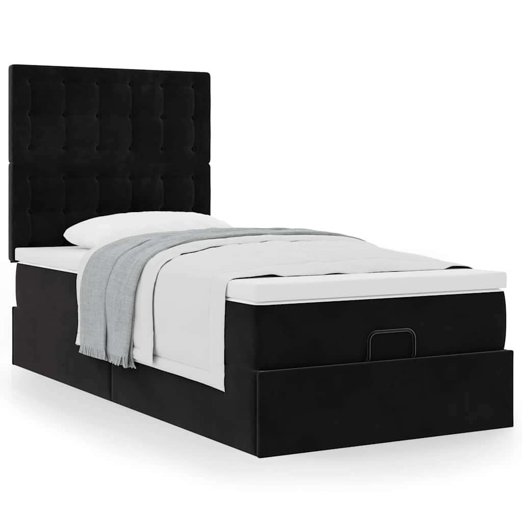 Cadre de lit ottoman avec matelas noir 100x200cm velours - XIOS